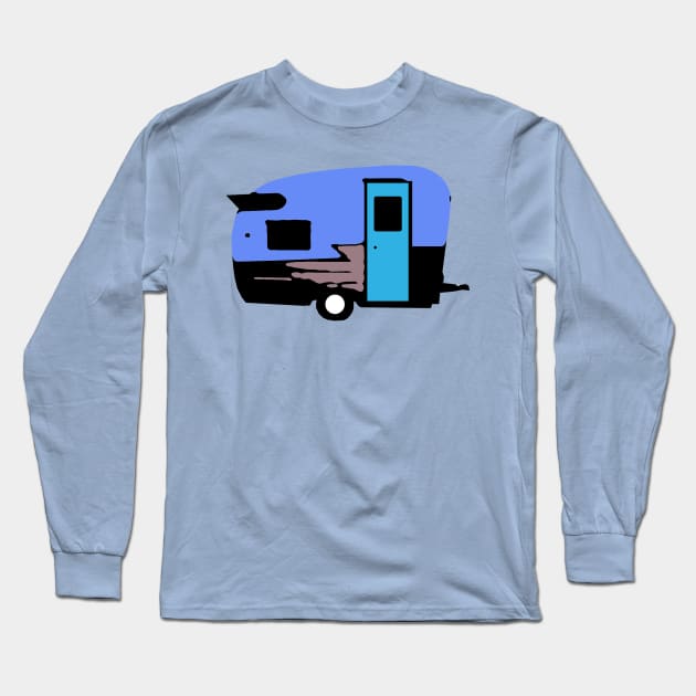 Blue Camper Trailer Vintage Long Sleeve T-Shirt by DogfordStudios